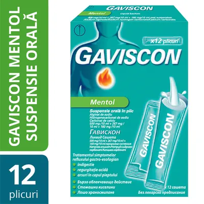 Gaviscon Mentol suspensie orala, Reckitt Benckiser | 12 plicuri