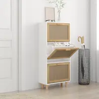 Gossi pantofar, alb, 52x25x115 cm, lemn prelucrat si ratan natural