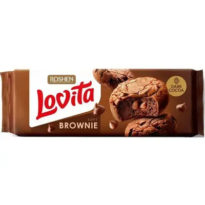 Biscuiți cu Unt Lovita Dark Brownie și Cacao Roshen, 152g – Pachet En-gros