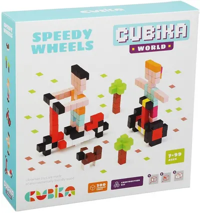 Constructor din lemn Cubika - Speedy Wheels, 200 piese