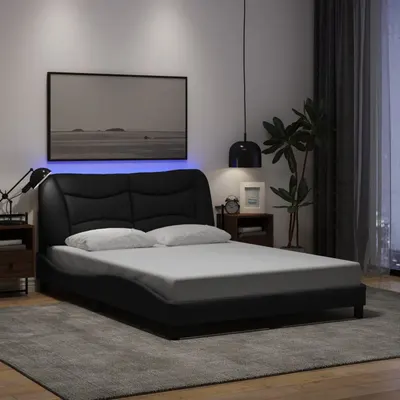 vidaXL Cadru de pat cu LED fără saltea Hvar Negru 140x200 cm Material