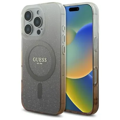 Husa MagSafe pentru Apple iPhone 16 Pro, Guess, IML Glitter Gradient, Maro