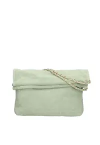 Geanta din piele intoarsa cu bareta de umar Celeste Elite - Verde menta
