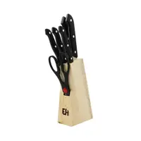 Set cuțite Excellent Houseware, 5 cuțite, foarfecă și suport din lemn