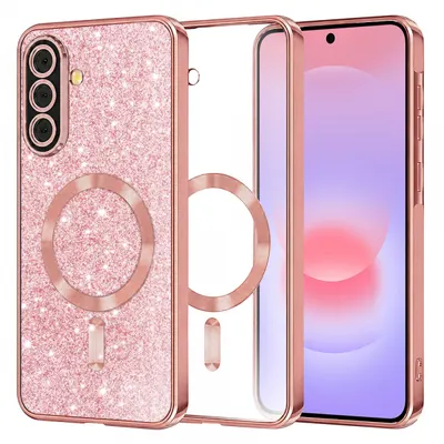 Husa MagSafe pentru Samsung Galaxy A37 5G, Techsuit, Luxury Glitter, Roz Aurie