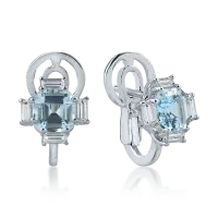 Cercei din aur alb cu acvamarine octogonale de 1.9ct si diamante baguette de 0.3ct
