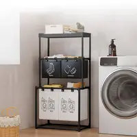 Cos de rufe, 3 niveluri, 4 sectiuni, metal, negru