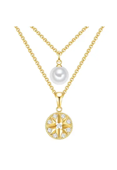 Colier placat cu aur de 14k - cu siraguri mulitple - Auriu