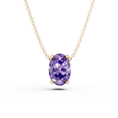 Lant cu pandantiv minimalist din aur galben cu zirconia mov solitaire