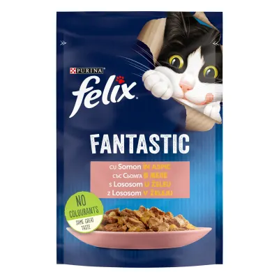 Hrana umeda pentru pisici Felix Fantastic Somon in Aspic, 85g 85g