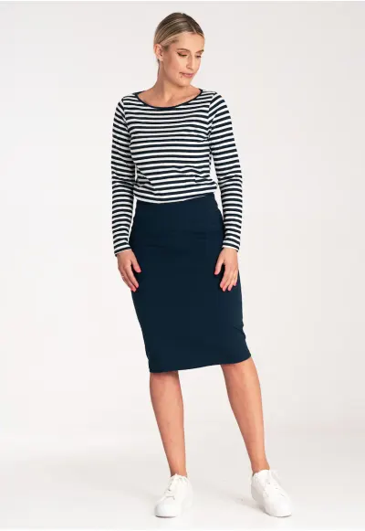 Rochie M1057 - bleumarin - bicolor - elastic - din bumbac