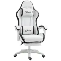 Vinsetto Scaun Gaming Reglabil pe Înălțime, Rabatabil și cu Suport pentru Picioare, Alb | Aosom Romania