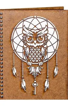 Agenda din lemn: Bufnita cu dreamcatcher