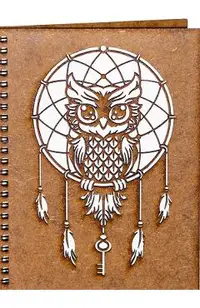 Agenda din lemn: Bufnita cu dreamcatcher