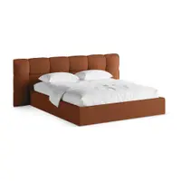 Pat matrimonial cărămiziu tapițat cu spațiu de depozitare cu somieră 180x200 cm Eric – Micadoni