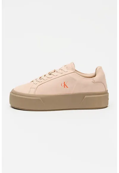 Pantofi sport flatform din piele intoarsa - Piersica