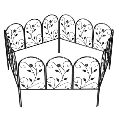 Outsunny Gard de grădină din metal 80 x 60 cm, set grilaj decorativ cu suport pentru grădină, paturi cu flori, barieră pentru animale, Negru | Aosom Romania