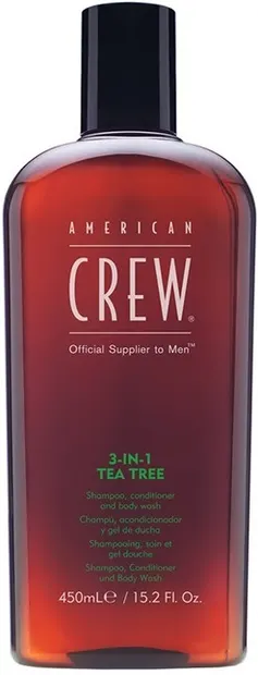 American Crew Șampon, balsam și gel de duș 3 în 1, cu arbore de ceai, 450 ml