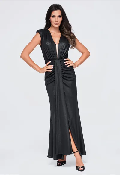 Rochie maxi de ocazie eleganta cu decolteu in V LA-OM-DLR412 - Negru