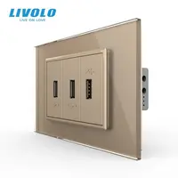 Priza tripla USB 3M, cu rama sticla Auriu