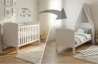 Patut evolutiv 3 in 1 Philip Alb, pat bebelusi, junior si pat pentru scolari, cu somiera reglabila in 3 pozitii si trepte detasabile 140 x 70 cm