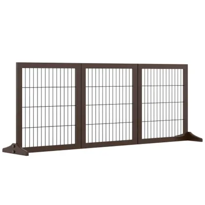 PawHut Barieră pentru Câini Pliabilă și Reglabilă din Lemn de Pin și Metal, 185x36x71 cm, Maro | Aosom Romania