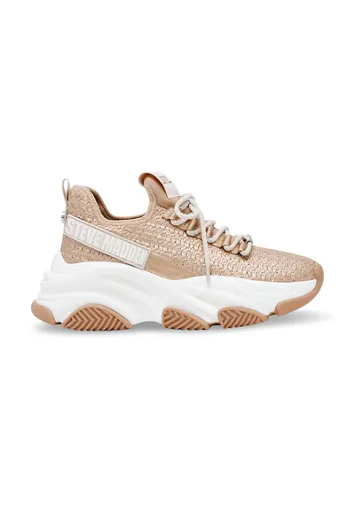 Pantofi sport din material textil cu aspect masiv si talpa wedge Project - Alb/Maro camel