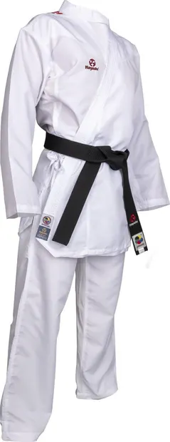 Karate-Gi "Premium Kumite", aprobat WKF, Hayashi, Alb cu broderie rosie, 180 cm