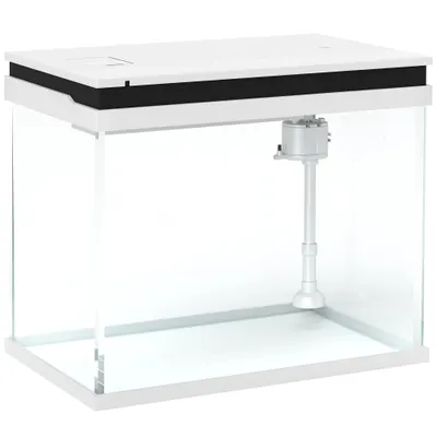 PawHut Acvariu de sticlă 41 L cu sistem de filtrare, lumini LED, pompă, pentru diverse specii de pești, Alb | Aosom Romania