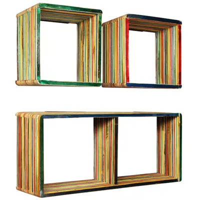 vidaXL Set rafturi de perete 3 buc. Tec masiv reciclat Multicolor