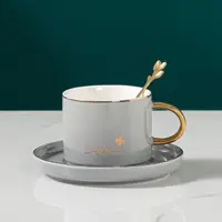 Ceașcă pentru cappuccino și ceai Morello - Happiness, cu farfurioară și linguriță 200 ml, Gri