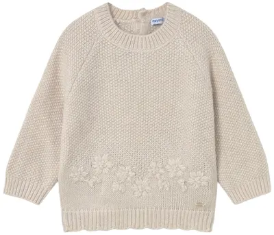 Pulover pentru copii Mayoral - Cu broderie florală, bej, 12 luni