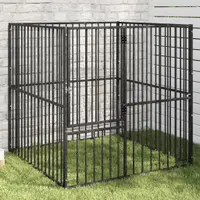 Gossi tarc pentru caini cu 4 panouri, negru, otel galvanizat