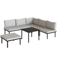 Outsunny Set lounge mobilier grădină 5-6 persoane, canapea 2 locuri, 2 scaune, scaun colțar, masă tip lamele, taburet | Aosom Romania