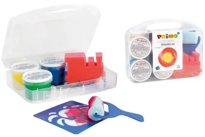 Vopsele de desenat cu degetele Primo - 4 culori x 100 grame, cu accesorii
