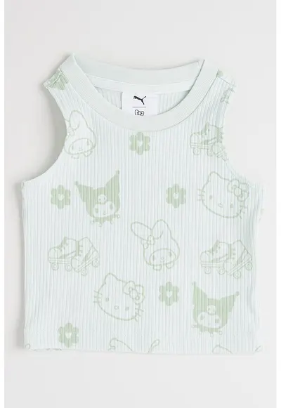 Top striat cu imprimeu Hello Kitty&Friends - Verde pal