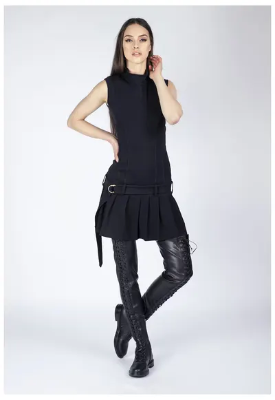 Rochie mini din bumbac cu pliseuri