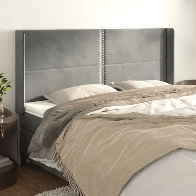 vidaXL Tăblie de pat cu aripioare gri deschis 203x16x118/128cm catifea