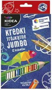 Creioane colorate triunghiulare Kidea Jumbo 12 culori + auriu si argintiu