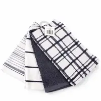 Set 4 prosoape mici pt Bucatarie, 30x55cm, din 100% bumbac pakistanez, 350g, Line, Alb-Bleumarin