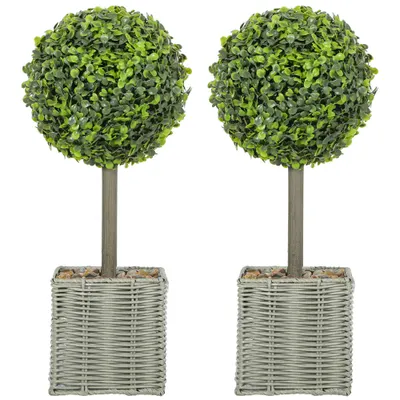 HOMCOM Set de 2 plante artificiale, arbori artificiali rezistenți la UV în ghiveci, potriviți atât pentru interior, cât și pentru exterior, din plastic, ciment, verde | Aosom Romania