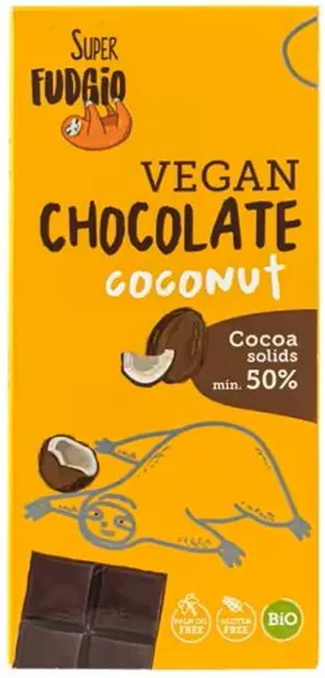 Ciocolată bio vegană fără gluten cu cocos, 80 g, Super Fudgio