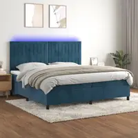 Gossi pat cu arcuri, saltea si led, bleumarin, 200x200 cm, catifea