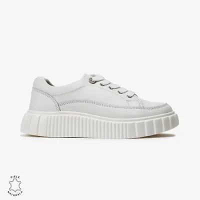 Pantofi Casual de dama din Piele naturala cu talpa groasa CRL0526 Alb