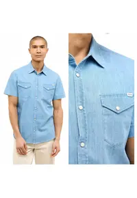 Camasa eleganta de barbati - Marimea l - Albastru - Stil Eloy - Croiala regulara dreapta standard - Inchidere frontala cu nasturi fini - Fabricat din bumbac premium 100% respirabil si fin