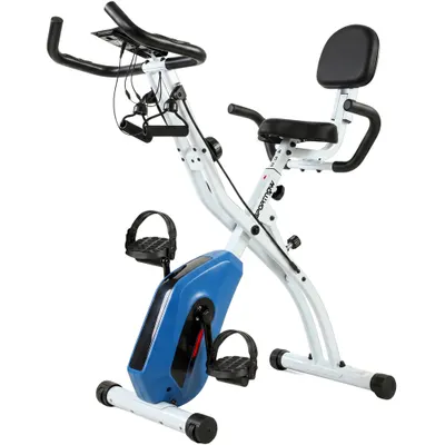 SPORTNOW Bicicletă de Apartament Pliabilă Bicicletă Fitness 3-în-1 Silențioasă Conectată Kinomap Bluetooth și Zwift 105x53,5x109cm Albastru | Aosom Romania