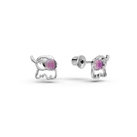 Cercei elefant din aur alb cu diamante si ametiste de 0.1ct pentru copii