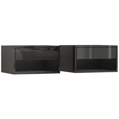 HOMCOM Set de 2 Noptiere suspendate Noptiere cu sertar pentru dormitor 37x32x21 cm Negru lucios | Aosom Romania