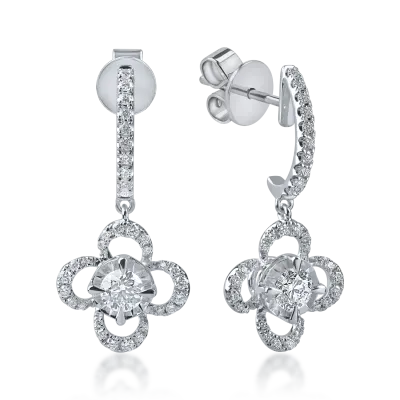 Cercei floare din aur alb cu diamante de 0.6ct