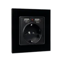 German Type Socket 16a With 2xusb Glass Frame Bl
